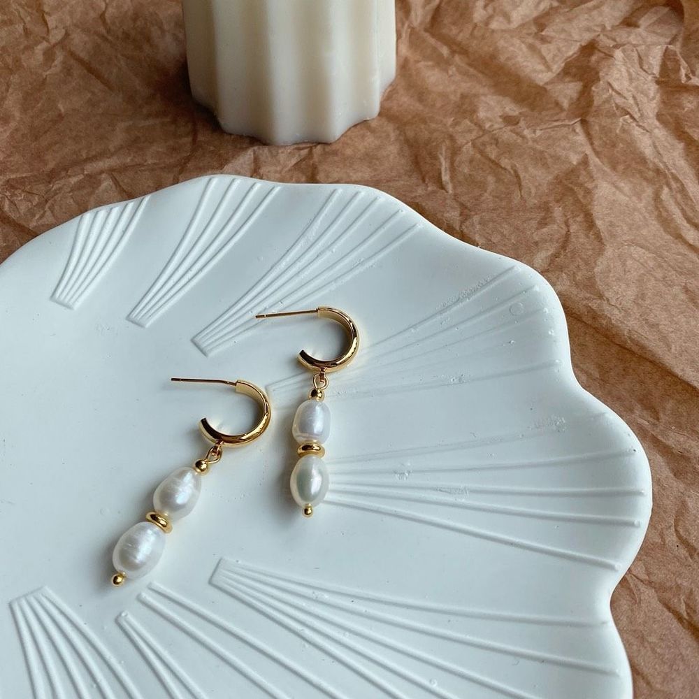 18K Gold Plated Savannah Pearl Drop Earrings